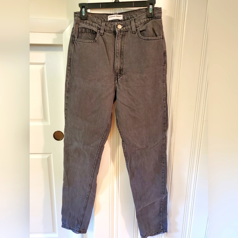 American Apparel Grey High Waist Jeans Mom Jeans Slim Fit Tapered Leg Size 28